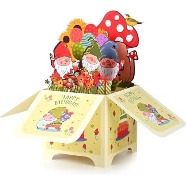 Imagem de Giiffu Cartão de aniversário pop-up, lindos cartões de presente de feliz aniversário 3D para crianças com envelopes, cartão gnomo dobrável exclusivo feito à mão para filho, filha, meninos, meninas