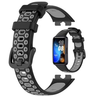 Imagem de LOKEKE Pulseira de substituição compatível com Huawei Band 10 – Pulseira de reposição de TPU para relógio de pulso compatível com Huawei Band 10/9/8 (preto + cinza), Medium, quartzo sintético