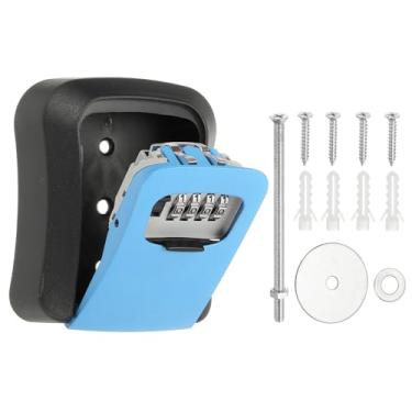 Imagem de PATIKIL SAFEKey Lock Box Suporte de parede com código, combinação de chave de 4 dígitos, caixa de segurança de liga de alumínio para fora de casa, hotéis, garagem, loja, azul