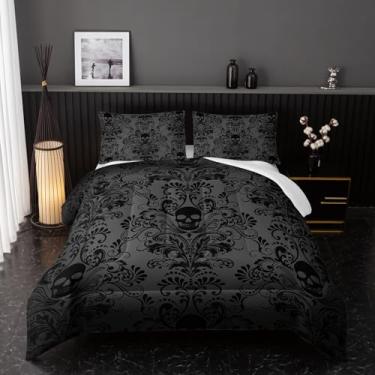 Imagem de Nttopship Conjunto de edredom para adultos, preto, gótico, tamanho queen, floral, damas...