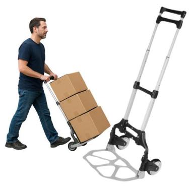 Imagem de Carrinho de Carga Dobrável Alumínio Portátil 80kg Transporte de Caixas