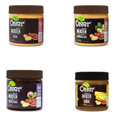 Imagem de Kit 4 Pastas de Amendoim Oner 500g Cada 100% Natural Sem Açúcar Vegana e Sem Glúten Fonte de Energia e Proteínas para Dietas e Receitas Saudáveis