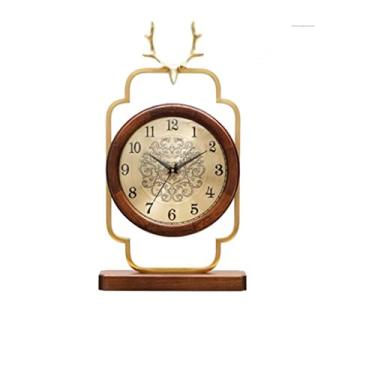 Imagem de Relógio de latão de madeira maciça, relógio de mesa de dupla face, pêndulo de relógio de mesa de sala de estar (cor: A, tamanho: 28 * 7,5 * 50 cm)