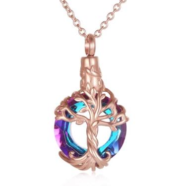 Imagem de STEFWD Árvore da vida joia de cremação para cinzas - Colar de urna memorial com corrente ajustável, lembrança de aço inoxidável para mulheres, lembrança eterna dos entes queridos, Aço inoxidável