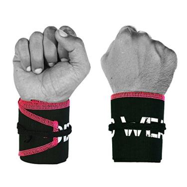Imagem de WOD Wear Envoltórios de pulso para levantamento de peso, treinamento de força, musculação, treinamento cruzado, halterofilismo olímpico, suporte de ioga - tamanho único (ponto preto/rosa)