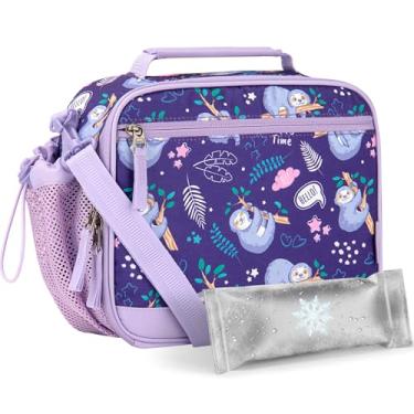 Imagem de Choco Mocha Lancheira preguiça infantil para meninas, lancheiras para escola, lancheira, bolsas de gelo com alça de ombro para crianças pré-escolares, jardim de infância, roxo
