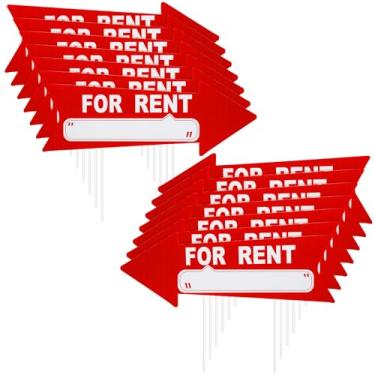 Imagem de Barydat 12 peças para alugar placas de quintal com estacas 43 x 15 cm plástico dupla face para aluguel garagem venda placas de seta com suporte externo