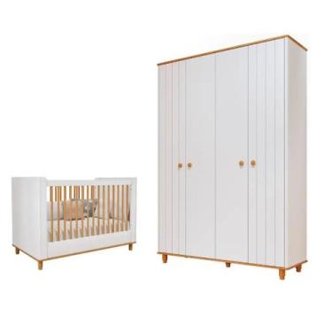 Imagem de Berço e Guarda roupa Retro Cupcake Permobili MDF, Branco Acetinado Nat