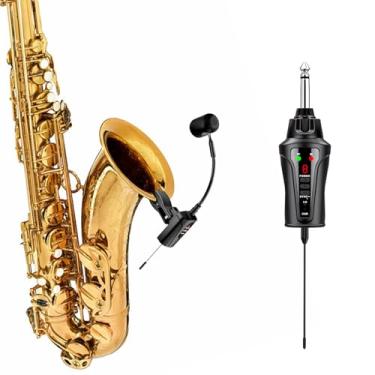 Imagem de ACEMIC Sistema de microfone de saxofone sem fio UHF, transmissor e receptor sem fio, microfone de clipe para trompete, saxofone, músico, sistemas de PA ativos, ST-5