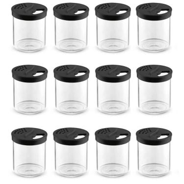 Imagem de Kit 12 Farinheiras com Tampa Porta Temperos Queijeira Plástico Transparente 250ml Uz