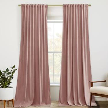 Imagem de StangH Cortinas de sala de estar rosa empoeirado de 266,7 cm de comprimento de veludo macio privacidade cortinas de janela para janela com aba traseira de quarto, painéis com isolamento térmico, L122
