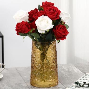 Imagem de MARTAGE Vaso de vidro âmbar, vasos de flores para buquês, vaso de vidro moderno para flores, vasos grandes para sala de estar, quarto, cozinha, escritório, casamento, mesa de jantar, 20 cm