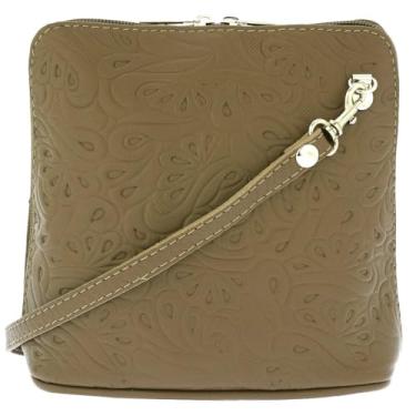 Imagem de Fioretta Bolsa tiracolo feminina italiana em relevo de couro legítimo, Bege, One Size