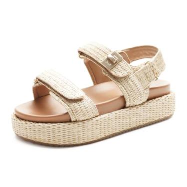 Imagem de FUNKYMONKEY Sandália feminina com alça dupla ajustável com velcro e sola grossa para o verão casual, Marrom, 38