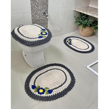 Imagem de Jogo De Banheiro Em Crochê com 3 Peças Ponteira Artesanal (Chumbo)