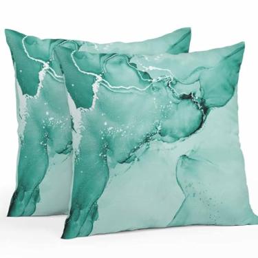 Imagem de ALAGEO Capas de almofada à prova d'água para ambientes externos para móveis de pátio, azul turquesa, decorativas, conjunto de 2 fronhas para sofá, poltrona, decoração de casa, 45,7 x 45,7 cm