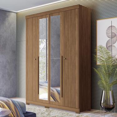 Imagem de Guarda Roupa Solteiro Buriti Ripado 4 Portas Jatobá Com Espelho E Pés - Santos Andirá Jatobá