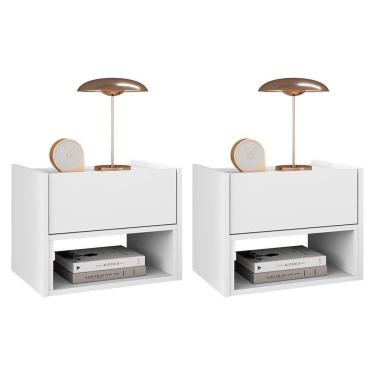Imagem de Kit 2 Mesas De Cabeceira Suspensa Florença 1 Gaveta Branco - Casa D Branco