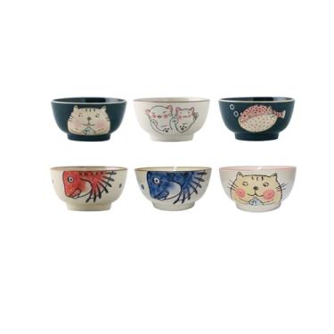 Imagem de Tigela de arroz de 11,4 cm desenhada à mão com personalidade delicada de desenho animado japonês - 6 tigelas de boca redonda