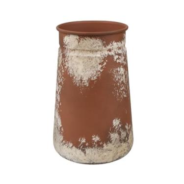 Imagem de PHILPETY Vaso de metal com acabamento galvanizado em lata de leite azul chique chique rústico primitivo decorativo para jardim de escritório em casa, 19,8 cm A (marrom avermelhado)