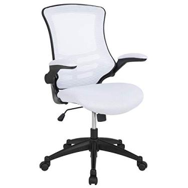 Imagem de Flash Furniture Kelista Cadeira de escritório ergonômica giratória de malha branca com braços articulados