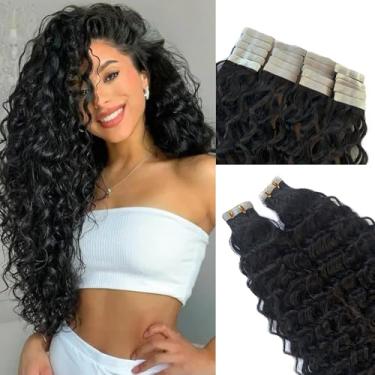 Imagem de Smavida #1B Fita Adesiva Para Extensão De Cabelo Humano Brasileiro Water Wave Mulheres Negras, 9A, Trama Adesiva, Extensões Soltas, Pontas Completas, 40 Peças, 100G (24 Polegadas, #Preto Natural)