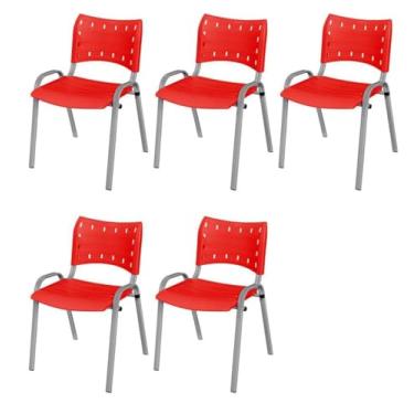 Imagem de Kit 5 Cadeiras Iso Base Cinza, Escola, Escritório, Igreja- Vermelho