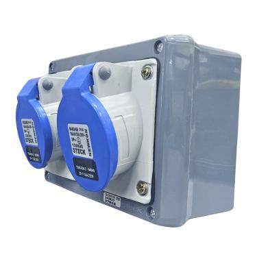 Imagem de Quadro Sobrepor C/ 1 Tomada Ind. N3046 + 1 Tomada Ind. N4049 Cód. S304140 – Steck