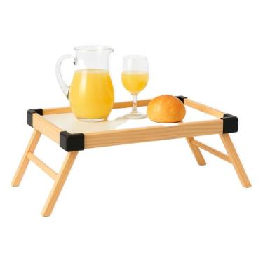 Imagem de Bandeja para Café da Manhã na Cama Dobrável de Madeira Mesa Infantil Multiuso Portátil Bandeja para Servir Refeições Mesa para Notebook Fácil de Armazenar Uso Prático Premium