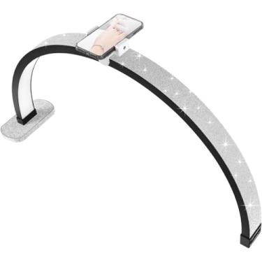 Imagem de Luz De Meia Lua Para Unhas, Lâmpada De Cílios De Mesa Com Suporte Para Telefone, Luz Led De Manicure Com Strass De Cristal, Lâmpada De Brilho Ajustável Regulável Para Cuidados, Black
