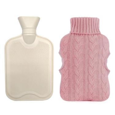 Imagem de Bolsa Térmica de Água Quente 2 Litros com Capa de Tricô - Para Compressa Quente Ou Fria, Esquentar Mãos e Pés, Alivia Cólicas e Dores Musculares (Rosa)