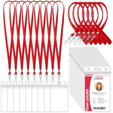 Imagem de Marspark Conjunto de 50 cordões de crachá com suporte de identidade, crachás de identificação transparentes, prendedor a granel, porta-cartões de plástico à prova d'água para adultos, crianças,