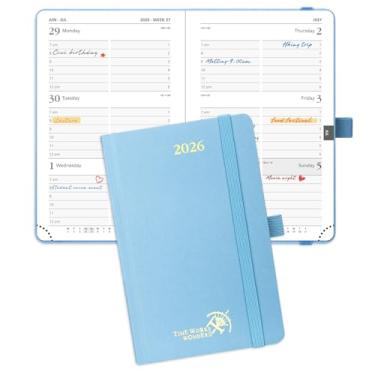 Imagem de POPRUN Agenda 2026 (tamanho de bolso 10 x 16,25 cm) - Calendário pequeno para bolsa com programação horária e layout semanal vertical, calendários mensais, 100 g/m² - Azul embaçado