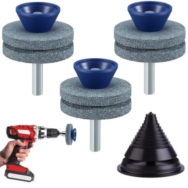 Imagem de 【NOVO】Afiador de lâmina de cortador de grama de corindo de camada dupla, afiador de lâmina de cortador de grama rotativo universal multiafiado com balanceador para qualquer furadeira manual elétrica