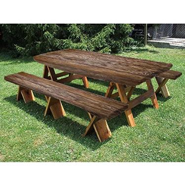 Imagem de Capa de toalha de mesa de piquenique e banco de madeira, estampa de textura de prancha de madeira, para uso ao ar livre/churrasco/acampamento, 76 x 182 cm