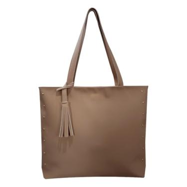 Imagem de Bolsa Sacola Feminina Grande De Ombro Universitária Reforçada (Amêndoa)
