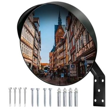 Imagem de CNQLIS Espelho convexo de 61 cm para ambientes externos com suporte de fixação de parede ajustável, espelho de tráfego de ponto cego para garagem garagem ao ar livre vista grande angular ponto cego de