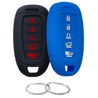 Imagem de REPROTECTING Capa para chave de borracha de silicone compatível com Hyundai Palisade Kona Veloster i30 Ix35 Solaris Azera Grandeur Ig 95440-S8010 TQ8-FOB-4F29 (5 botões sem chave)