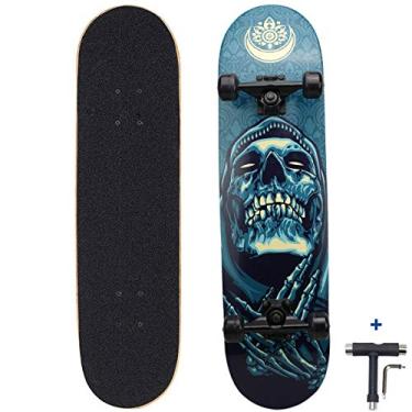 Imagem de Dreambeauty Skate profissional de 78,7 cm completo, skate côncavo de madeira de bordo de 7 camadas, skate côncavo para adolescentes, iniciantes, meninas, meninos, crianças, adultos (orar)