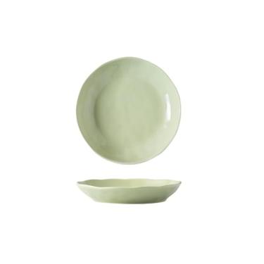 Imagem de Tigelas de cerâmica domésticas de vento creme estilo europeu com cor sob o esmalte e tigelas de sopa resistentes a altas temperaturas e pratos - disco verde Matcha de 20 cm