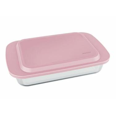 Imagem de Assadeira Lasanheira De Vidro Com Tampa Rosa 3,7Lt - Élpis Móveis - Na