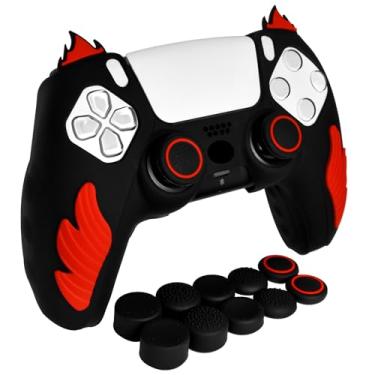Imagem de HLRAO Anti-Slip Black PS5 Controller Skin,Soft Thicken Studded Protective Silicone Cover Skin Grips Compatible with PS5/Slim/Pro Controller and 10 PCS Black Thumb Grips Caps.