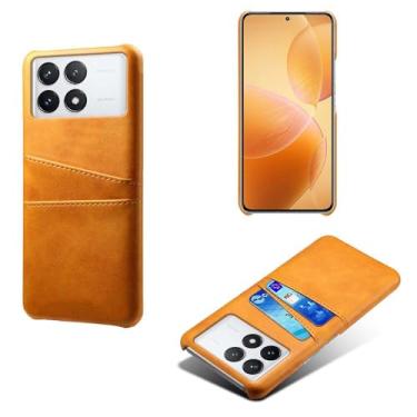 Imagem de Capas Compatível com Xiaomi Redmi K70 PRO,Caso de couro PU-Tampa de telefone a prova de choque com 2 slots de cartão,Proteção anti-impressão digital e anti-gota-Yellow