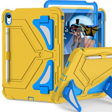 Imagem de Scnioy Capa para iPad A16, capa protetora infantil para iPad 11ª/10ª geração (2025/2022), capa à prova de choque com alça de ombro com vários ângulos, protetor de tela de 11/10,9 polegadas, amarelo