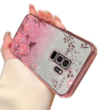 Imagem de Capa para Samsung Galaxy S9 Plus, Galaxy S9 Plus, para mulheres, mudança gradual com glíter, cristal, TPU, elegante, borboleta, floral, coração, transparente, capa protetora com alça para Galaxy S9