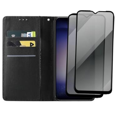Imagem de Capa Carteira Flip Case para Samsung Galaxy S23 com 2 Películas de Proteção em Cerâmica Premium, Preto