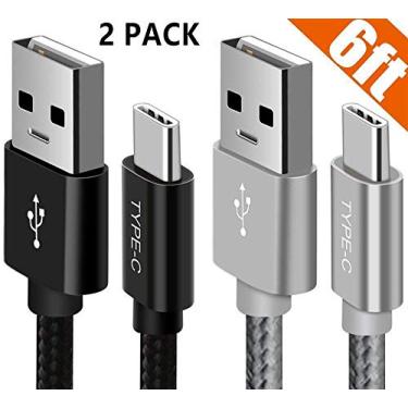 Imagem de BLUELEC Cabo USB tipo C certificado, [2 unidades][2 m] Cabo USB C Nylon trançado cabo carregador compatível com Samsung Galaxy Note 9, S8/S9, V20 G5 G6, Pixel, Nexus 5X/6P, Moto Z2 G6 (preto/prata)