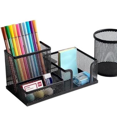 Imagem de Porta Lápis + Porta Treco Organizador de Mesa de Escritório Kit caneta metal aramado (Preto/kit:2pçs-M)