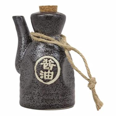 Imagem de Happy Sales HSSD-GREY7, Dispensador de óleo cerâmico de cerâmica estilo japonês Ponzu Dispensador de molho de soja Shoyu com rolha de cortiça, 207 ml, cinza metálico
