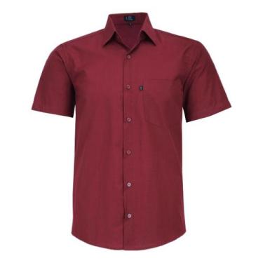 Imagem de Camisa Social Masculina Mc Lbl Com Bolso Passa Fácil 3032, Vinho, 1